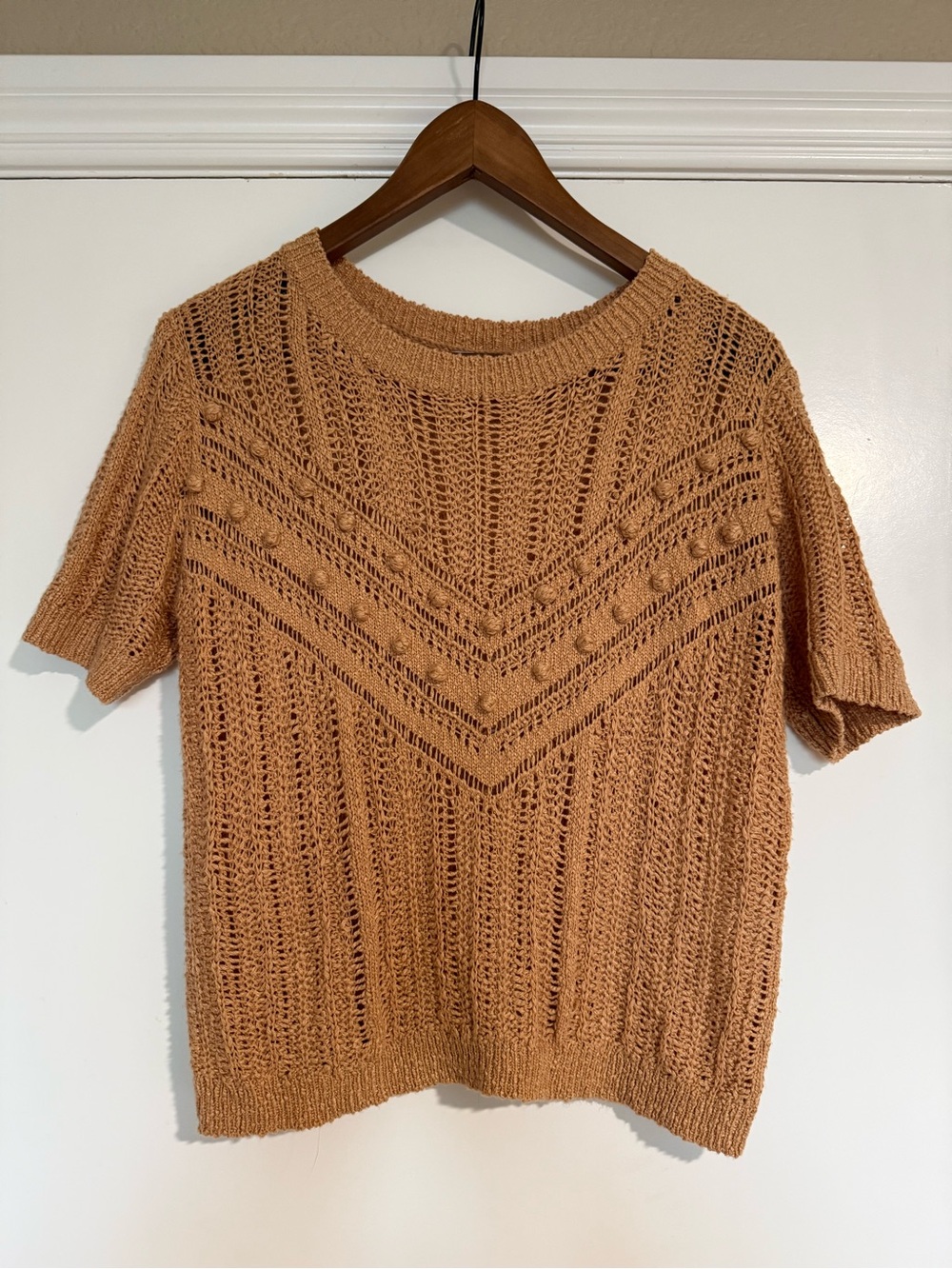 Lost + Wander Open-Knit Short Sleeve Sweater in Honey Brown